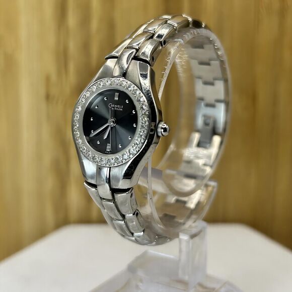Caravelle Bulova Women Watch Stainless Silver Steel Water Res Batt Black Quartz - Picture 1 of 5